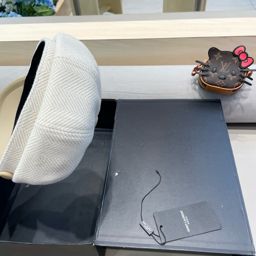 圣罗兰PU皮檐画家帽名媛风立体帽型八角帽日系复古贝雷帽毛呢报童帽秋冬