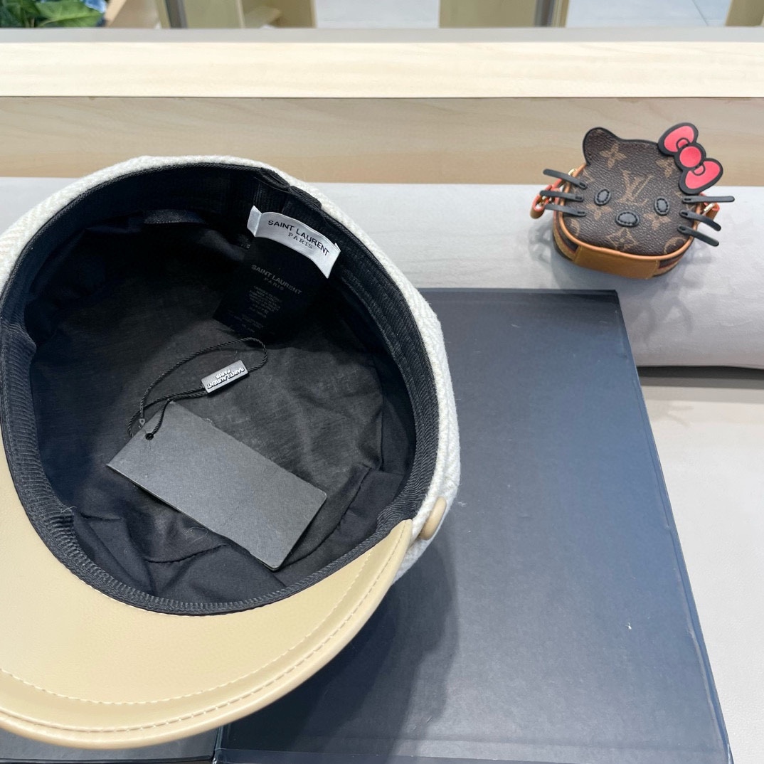 圣罗兰PU皮檐画家帽名媛风立体帽型八角帽日系复古贝雷帽毛呢报童帽秋冬