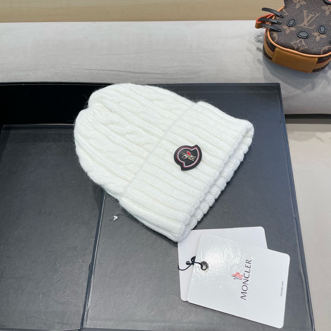 moncler毛线帽 女秋冬大头围可爱粉色兔毛女款冬天百搭麻花护耳针织帽子