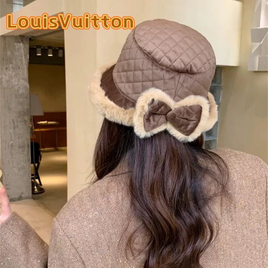lv路易威登冬季加厚毛绒渔夫帽子女百搭显脸小保暖护耳盆帽东北户外防寒棉帽