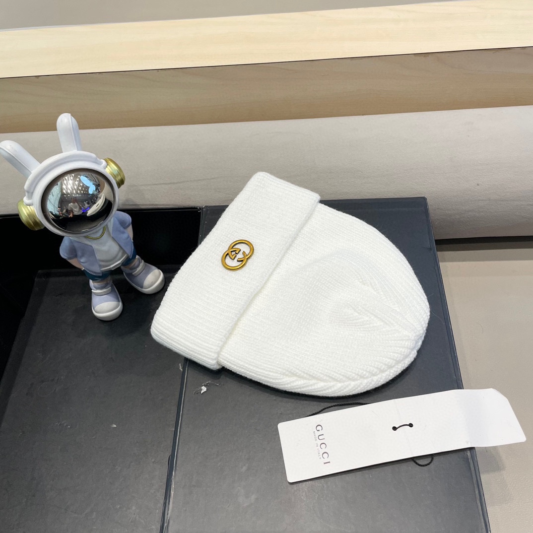  Gucci色美式针织冷帽大头围毛线帽子女保暖堆堆帽大脸显脸小护耳帽黑