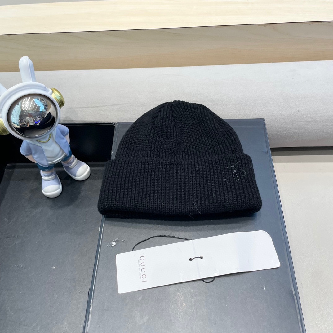  Gucci色美式针织冷帽大头围毛线帽子女保暖堆堆帽大脸显脸小护耳帽黑