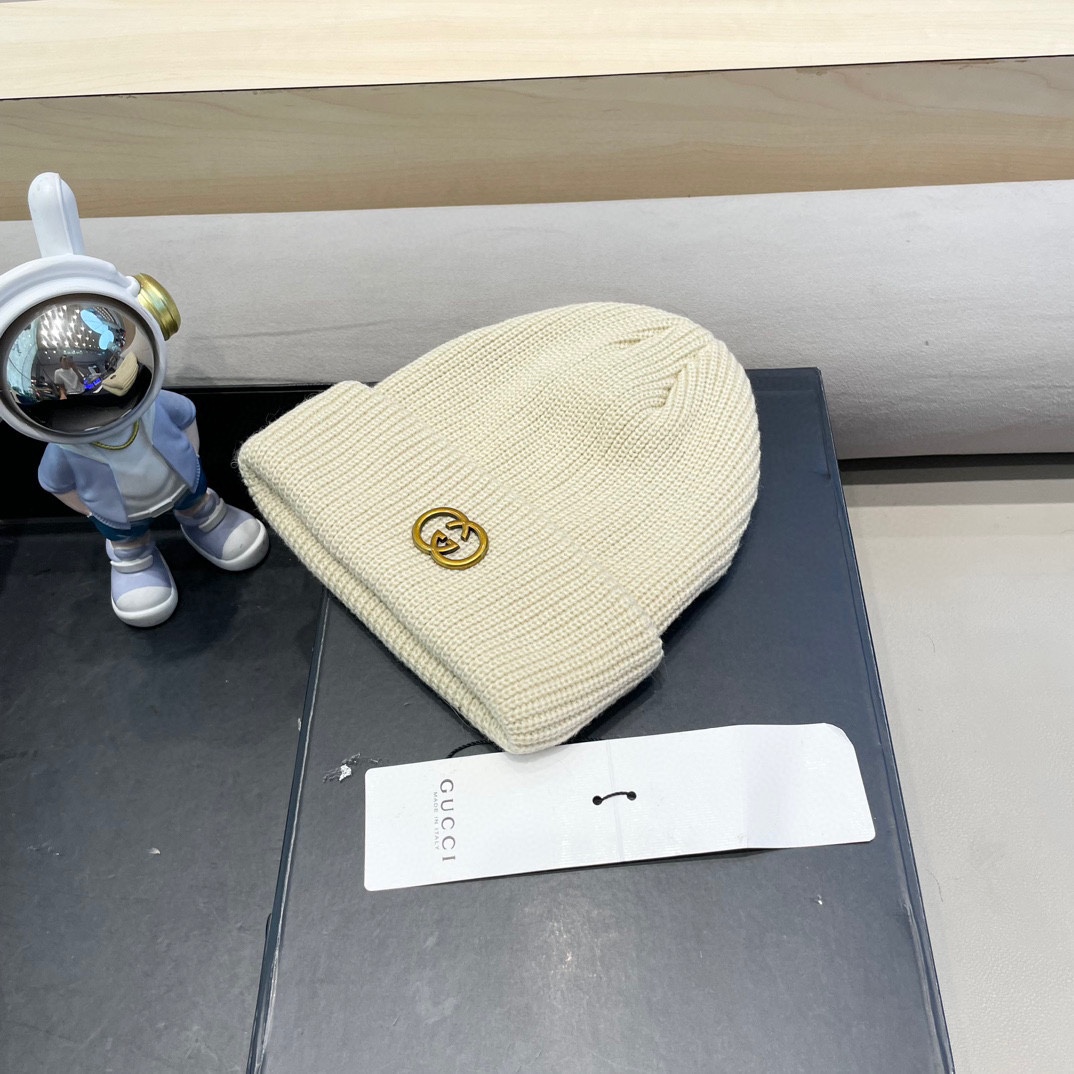  Gucci色美式针织冷帽大头围毛线帽子女保暖堆堆帽大脸显脸小护耳帽黑