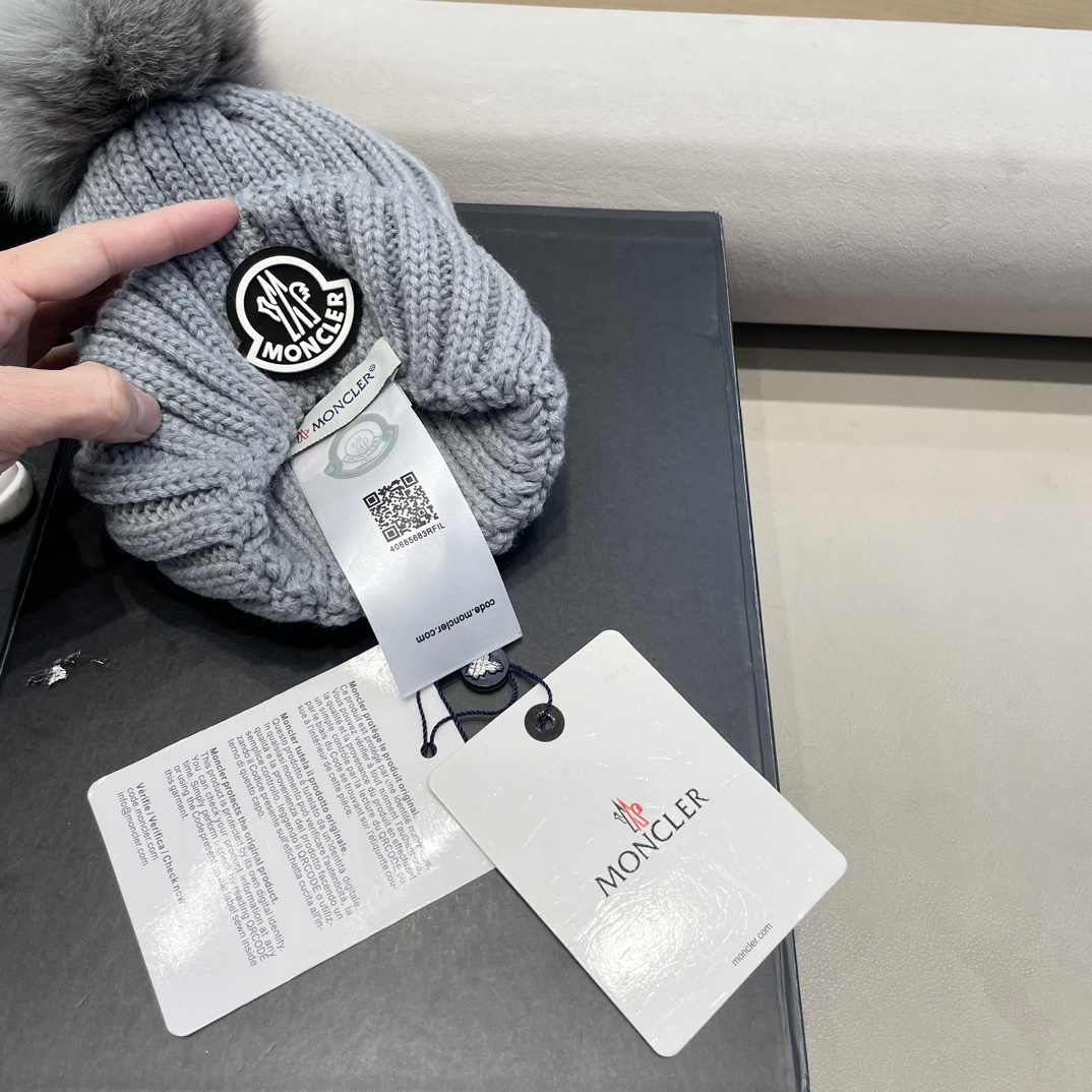 moncler针织帽秋冬新款帽子女士毛线帽仿狐狸毛球球帽假毛球加厚保暖帽子