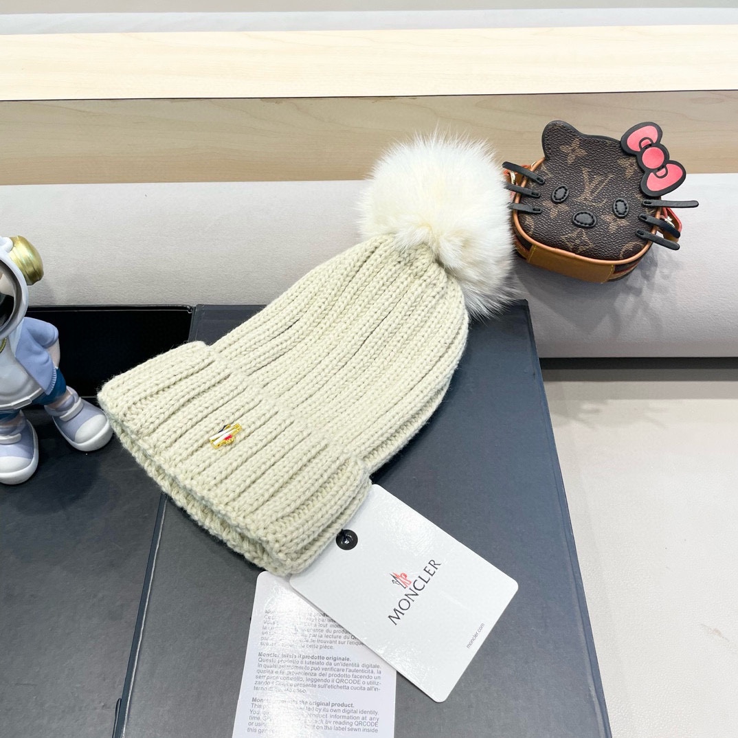   moncler迪丽热巴同款黑色毛球针织帽新款百搭防寒保暖毛线帽子冷帽
