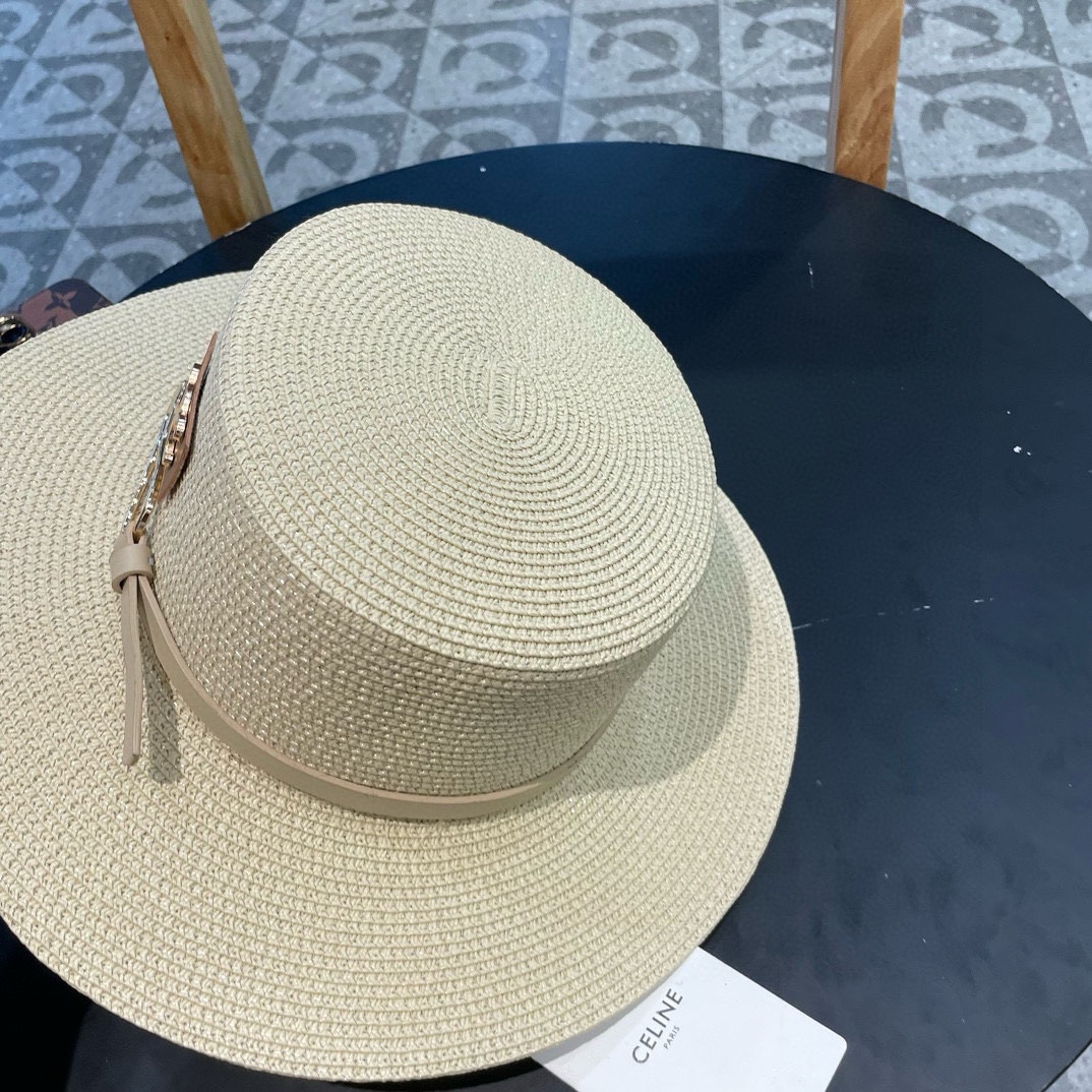  塞琳celien新款草帽，皮带平顶礼帽，头围57cm