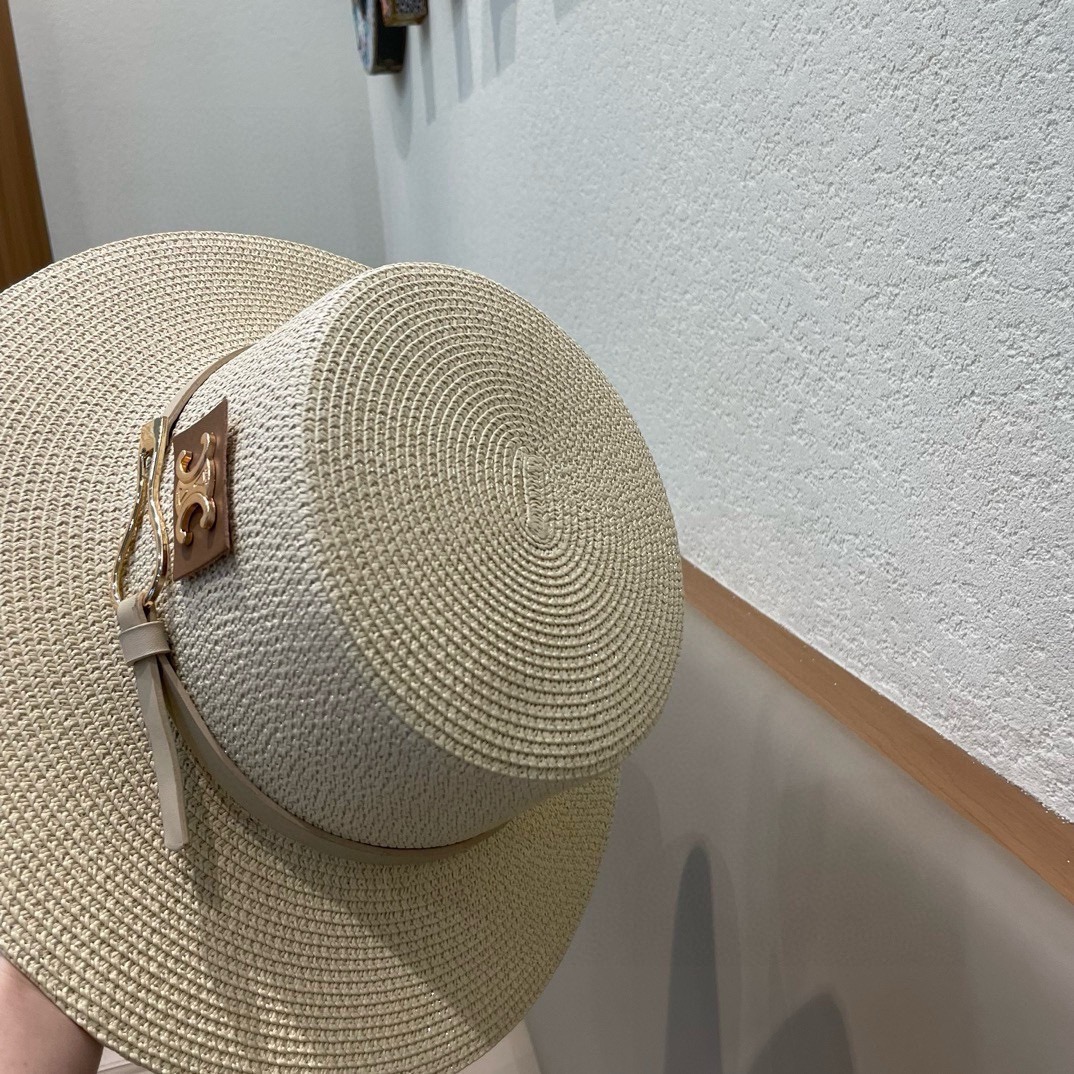  塞琳celien新款草帽，皮带平顶礼帽，头围57cm