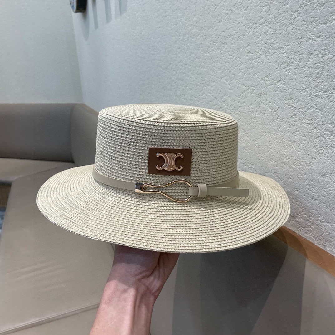  塞琳celien新款草帽，皮带平顶礼帽，头围57cm