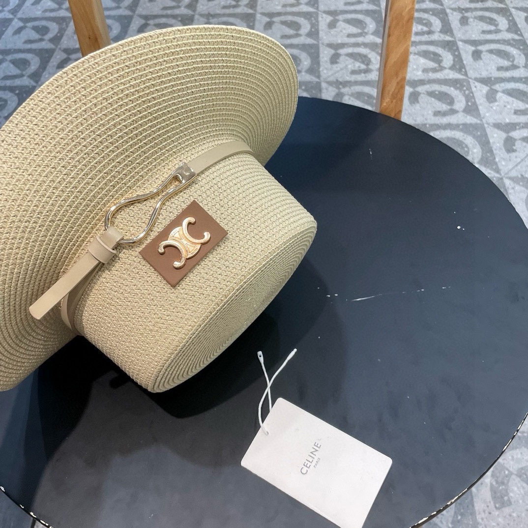  塞琳celien新款草帽，皮带平顶礼帽，头围57cm