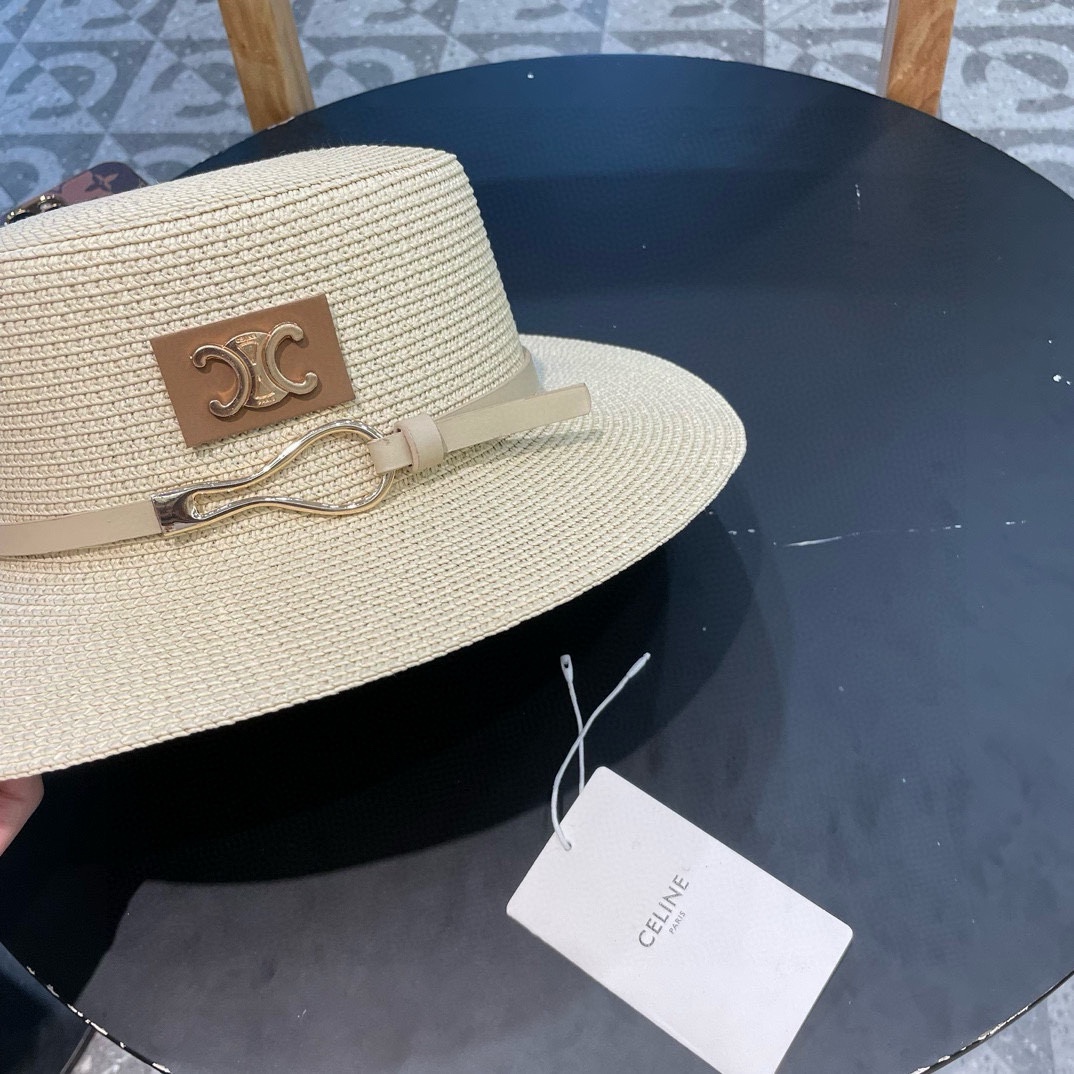  塞琳celien新款草帽，皮带平顶礼帽，头围57cm