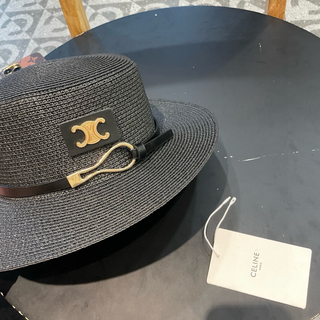  塞琳celien新款草帽，皮带平顶礼帽，头围57cm