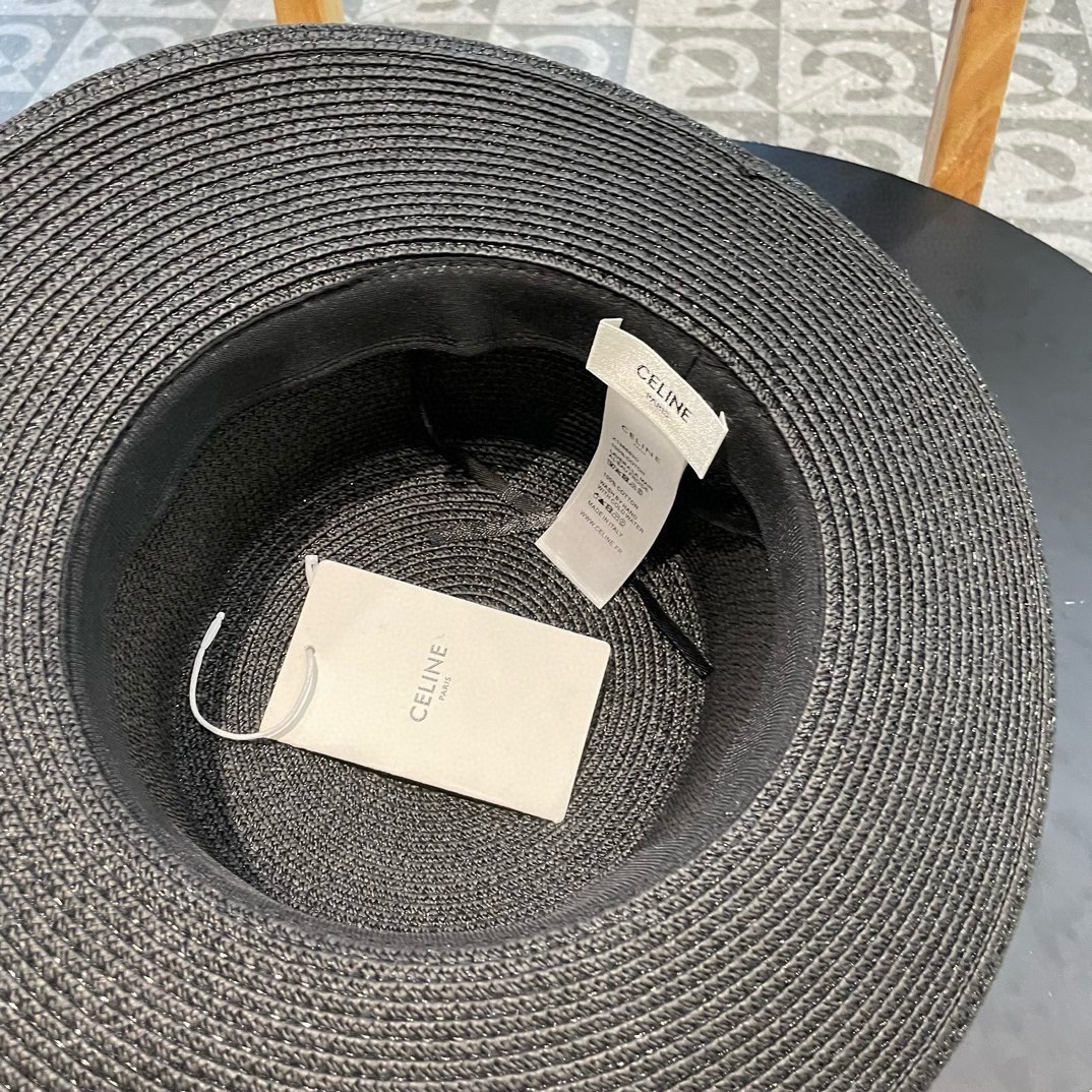  塞琳celien新款草帽，皮带平顶礼帽，头围57cm