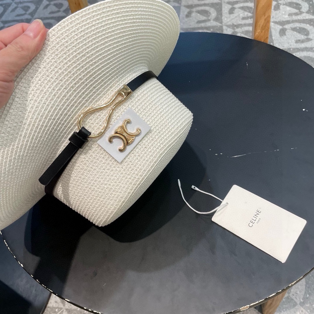  塞琳celien新款草帽，皮带平顶礼帽，头围57cm