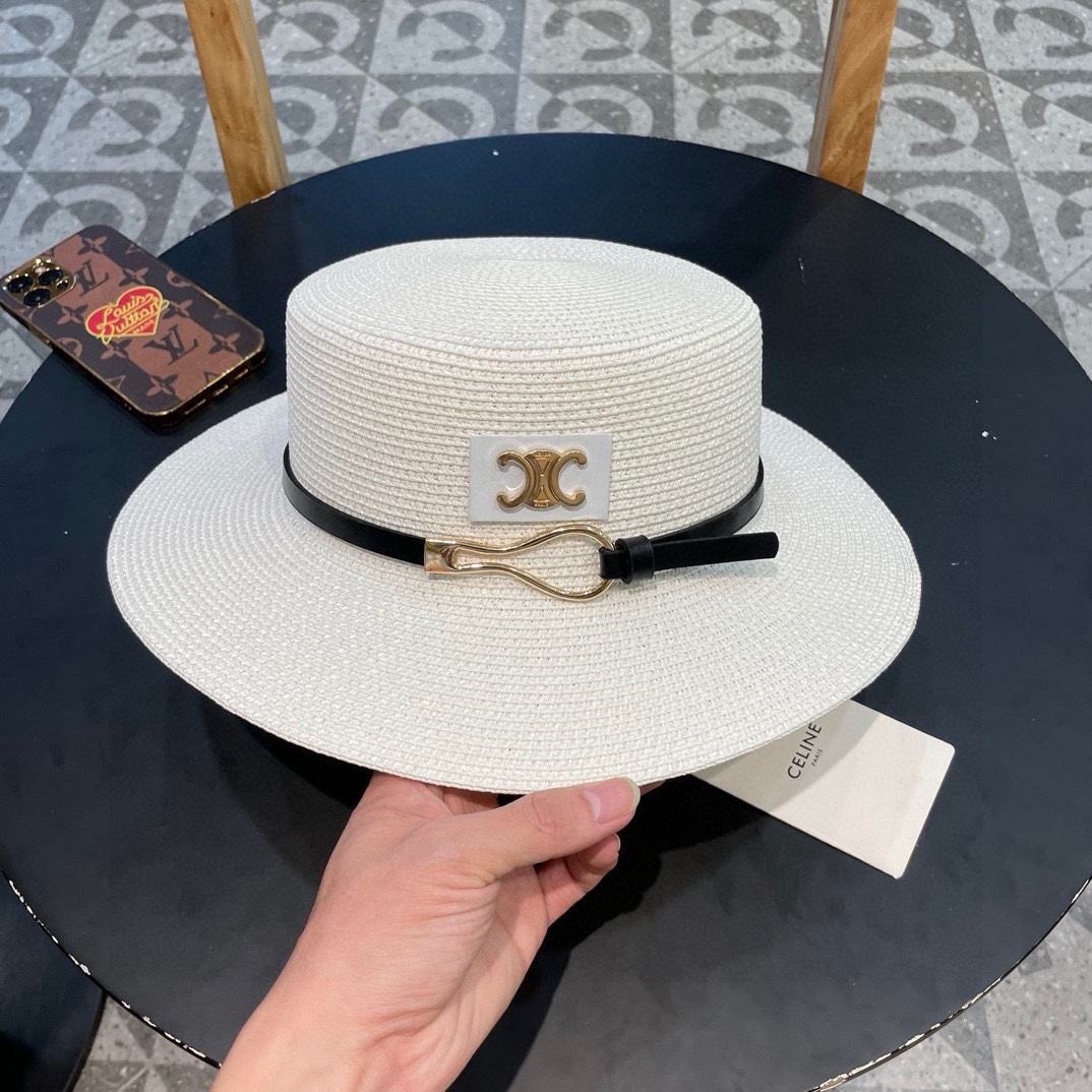  塞琳celien新款草帽，皮带平顶礼帽，头围57cm