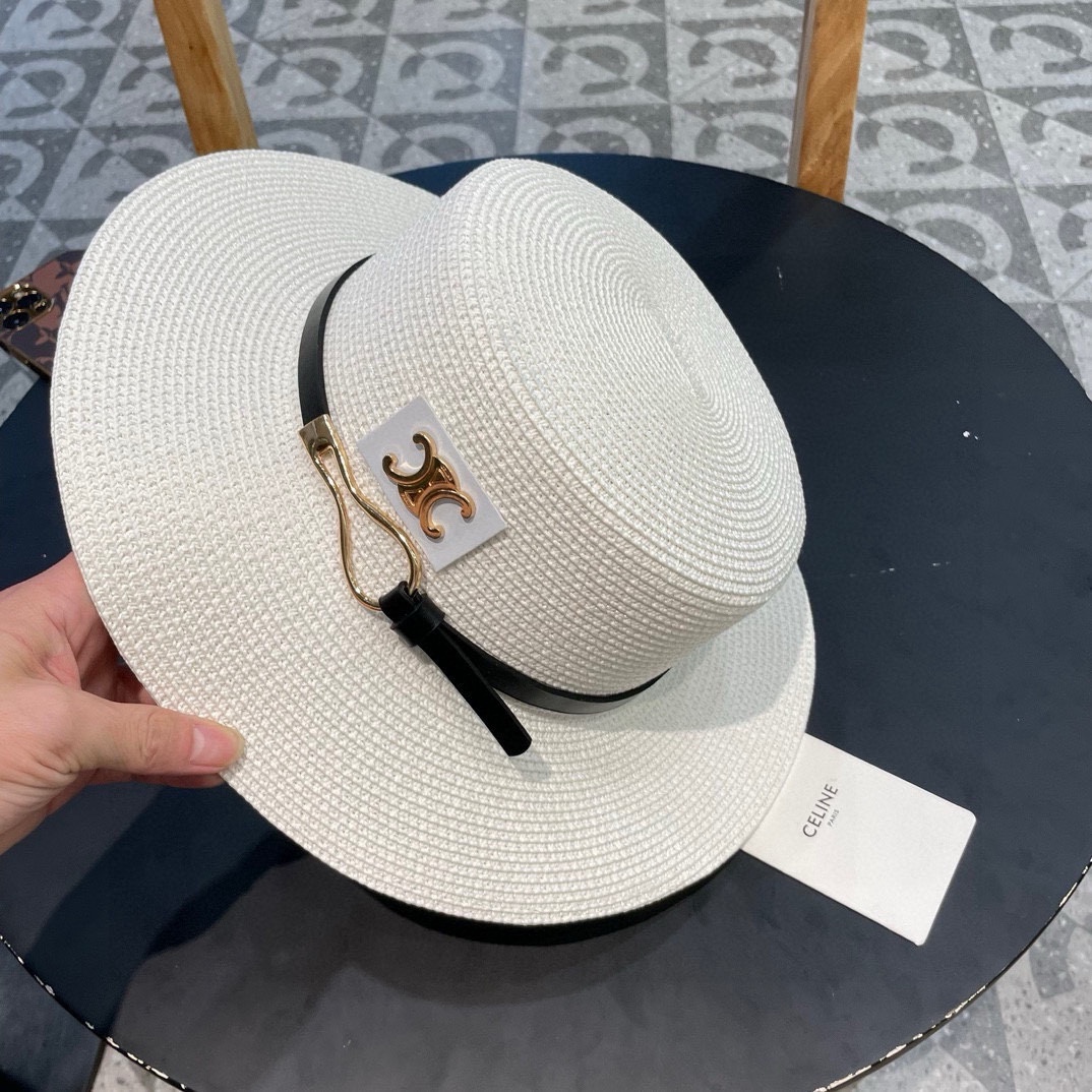  塞琳celien新款草帽，皮带平顶礼帽，头围57cm