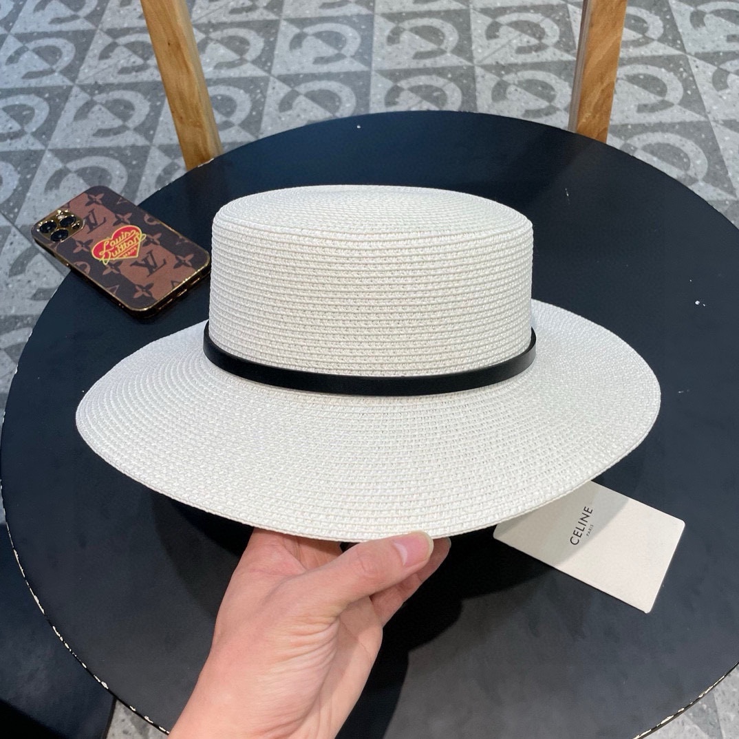  塞琳celien新款草帽，皮带平顶礼帽，头围57cm