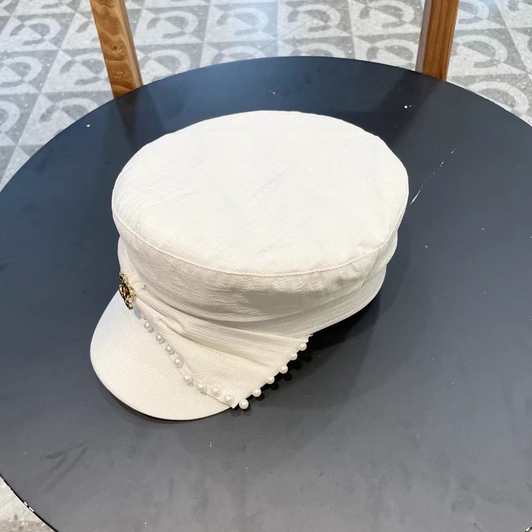 Chanel香奈儿重工珍珠蝴蝶结可爱时尚平顶帽子女春夏防晒遮阳帽休闲显瘦时装帽