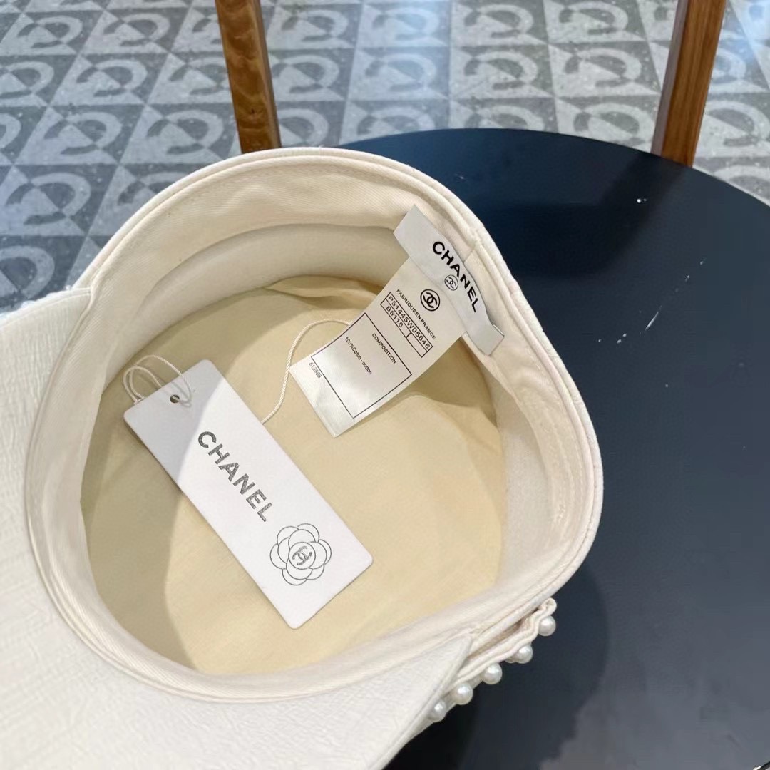 Chanel香奈儿重工珍珠蝴蝶结可爱时尚平顶帽子女春夏防晒遮阳帽休闲显瘦时装帽