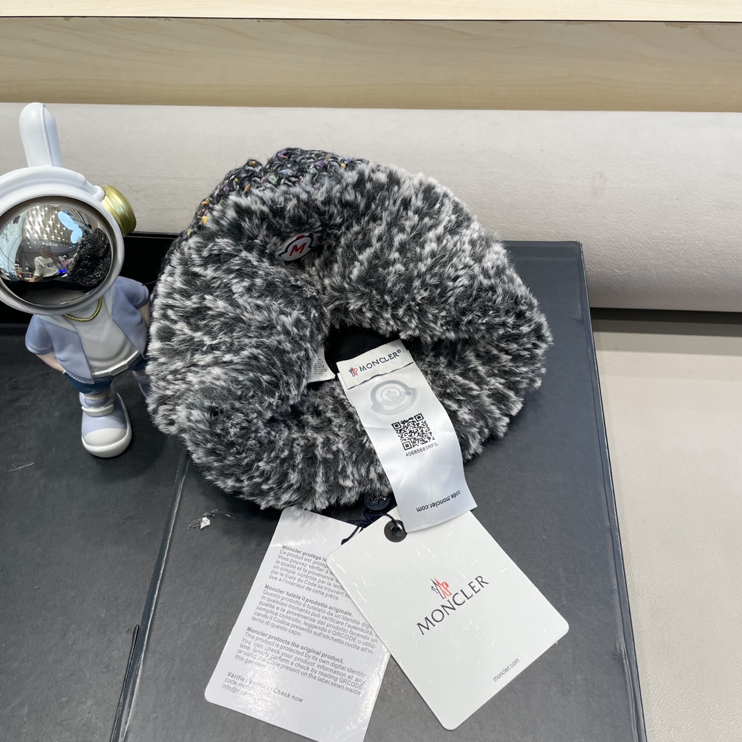 moncler帽子女冬季毛绒保暖防寒毛绒混纺针织毛线帽韩版潮流显脸小包头帽