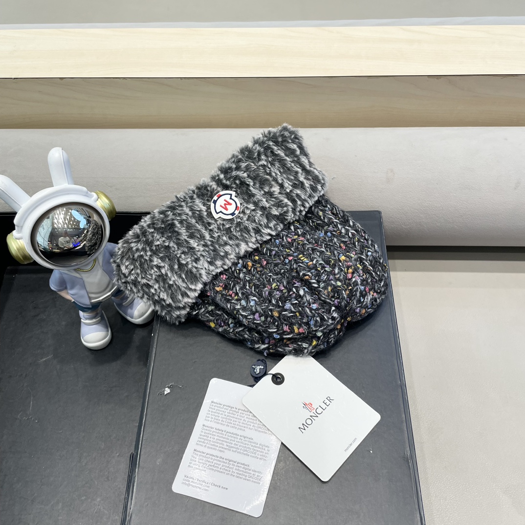 moncler帽子女冬季毛绒保暖防寒毛绒混纺针织毛线帽韩版潮流显脸小包头帽