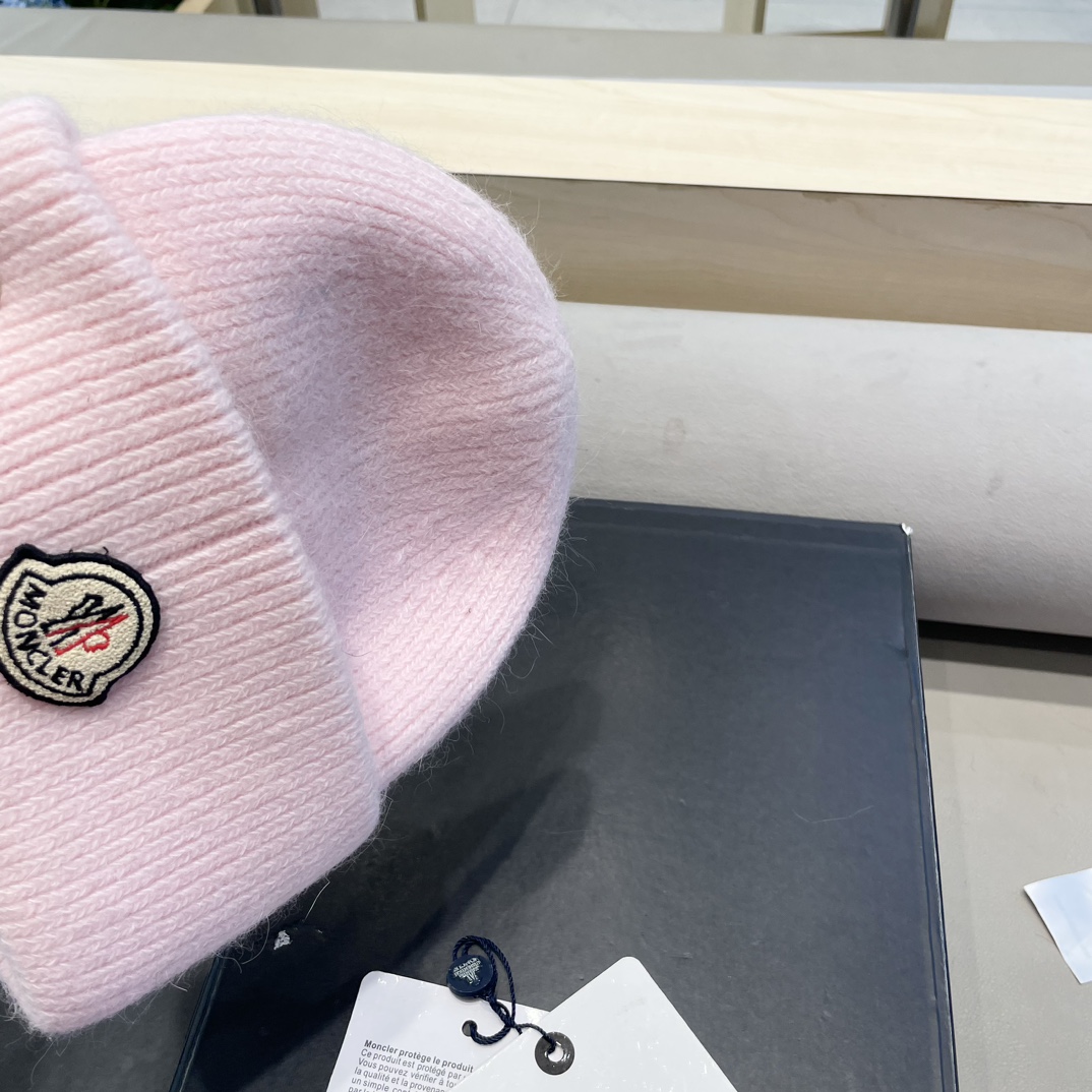moncler【官网正品】蒙口米色针织帽男女秋冬季毛线帽百搭显脸小保暖冷帽