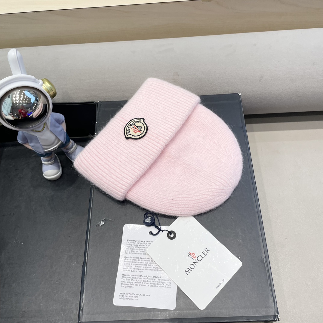 moncler【官网正品】蒙口米色针织帽男女秋冬季毛线帽百搭显脸小保暖冷帽