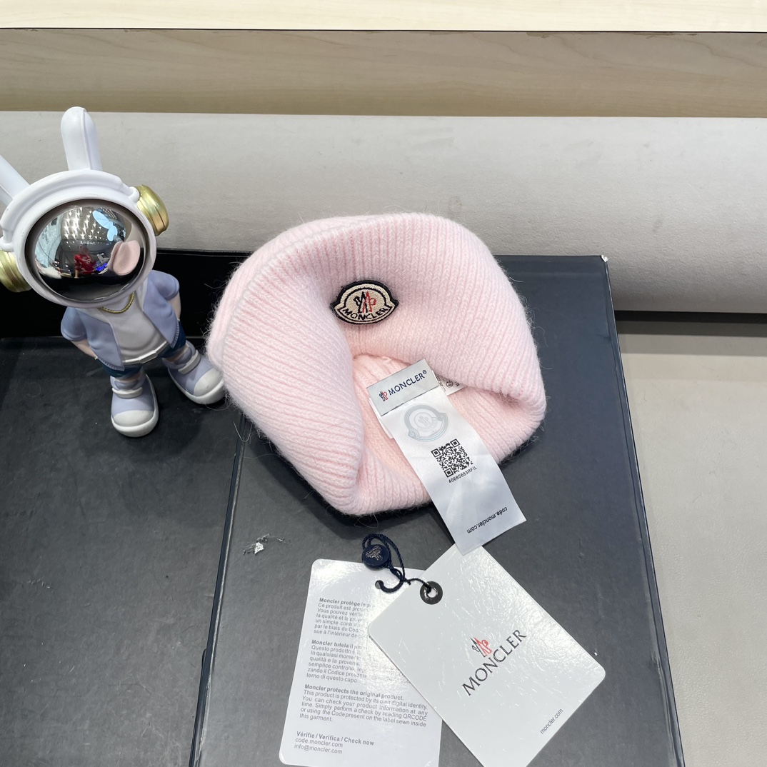 moncler【官网正品】蒙口米色针织帽男女秋冬季毛线帽百搭显脸小保暖冷帽