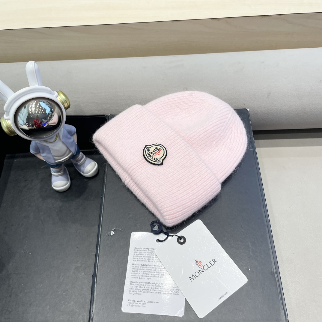 moncler【官网正品】蒙口米色针织帽男女秋冬季毛线帽百搭显脸小保暖冷帽