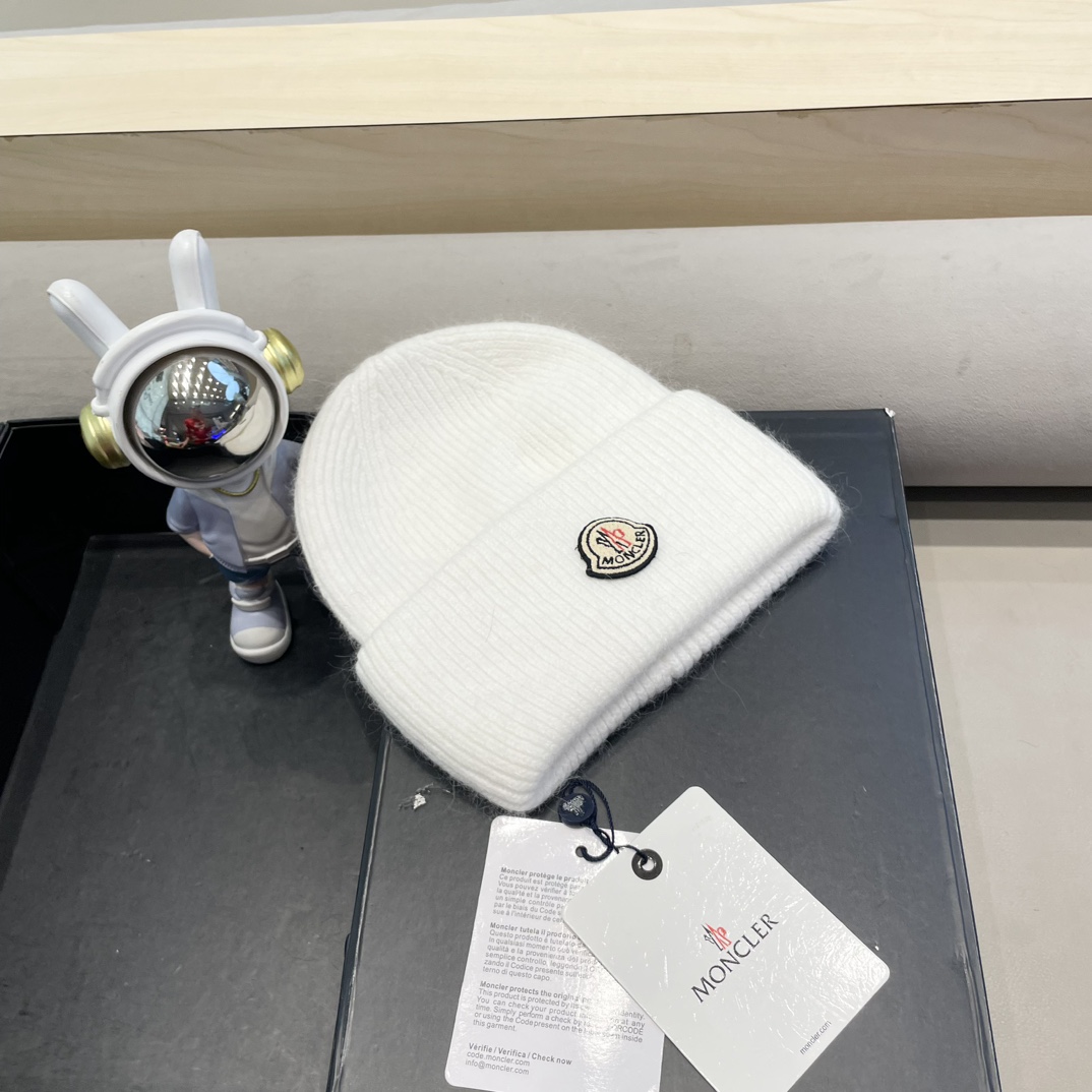 moncler【官网正品】蒙口米色针织帽男女秋冬季毛线帽百搭显脸小保暖冷帽