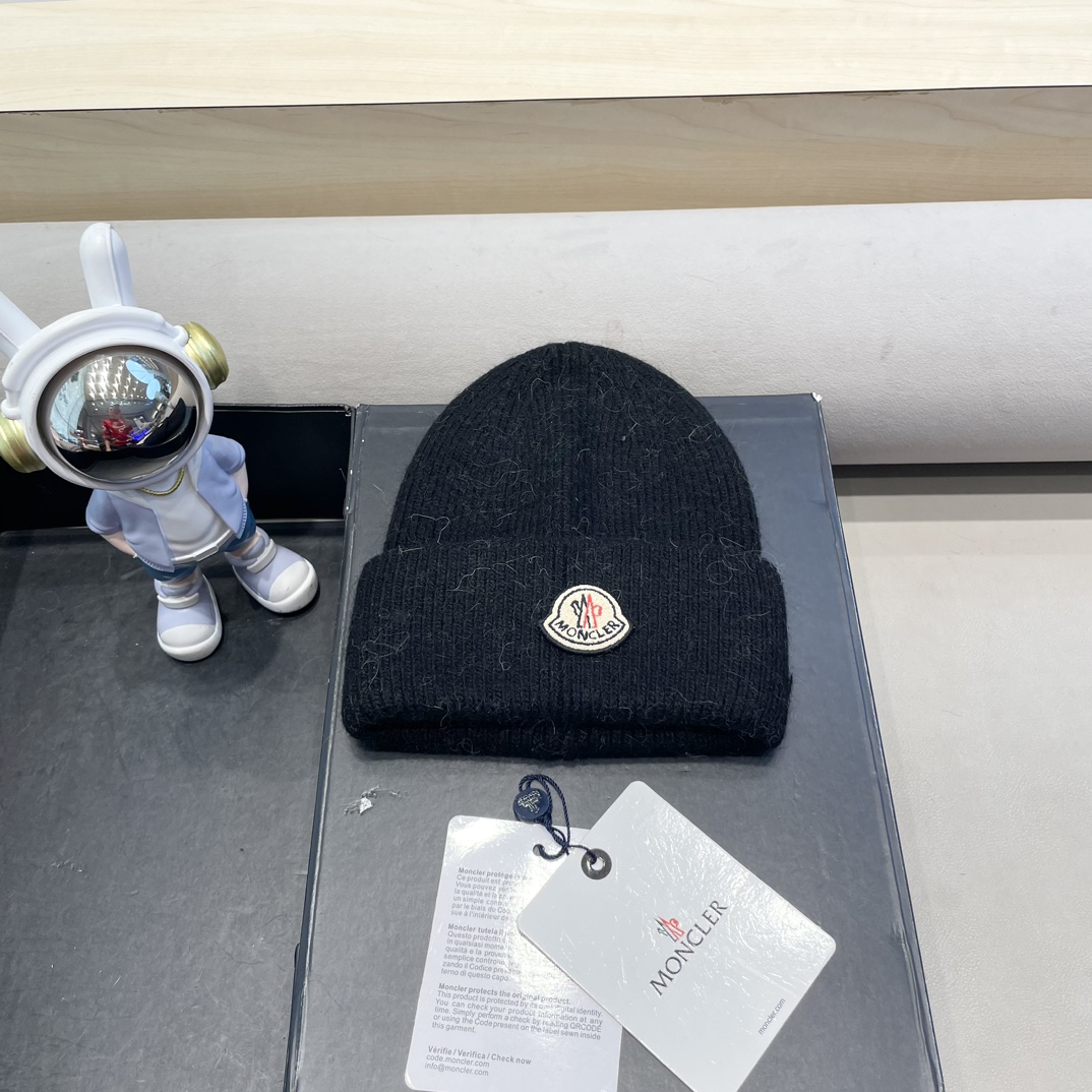 moncler【官网正品】蒙口米色针织帽男女秋冬季毛线帽百搭显脸小保暖冷帽