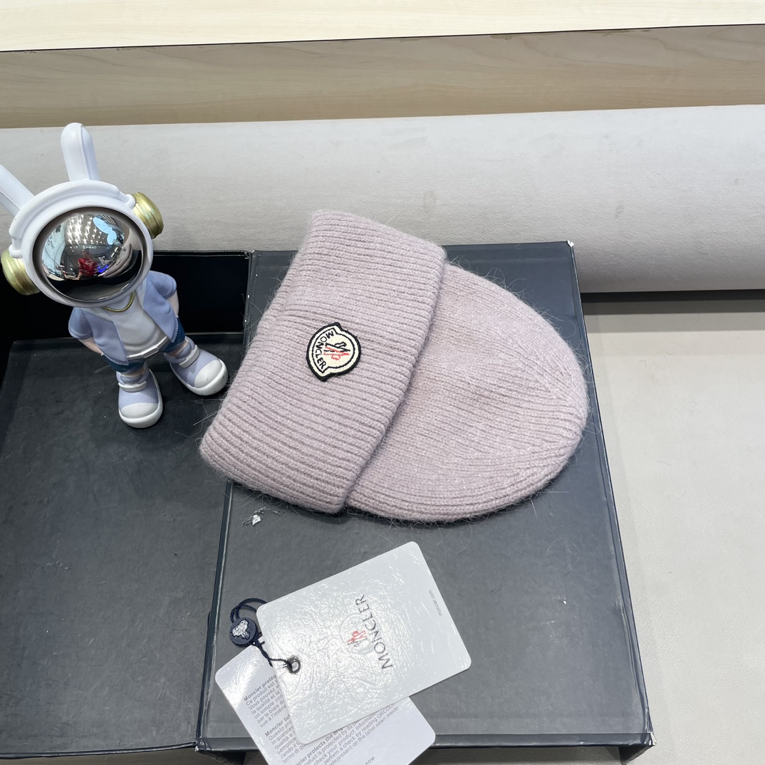 moncler【官网正品】蒙口米色针织帽男女秋冬季毛线帽百搭显脸小保暖冷帽