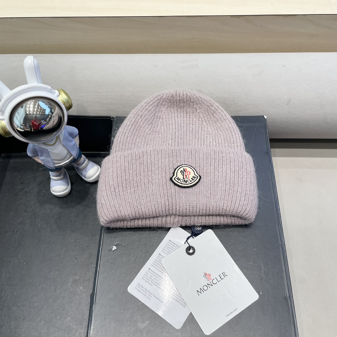 moncler【官网正品】蒙口米色针织帽男女秋冬季毛线帽百搭显脸小保暖冷帽