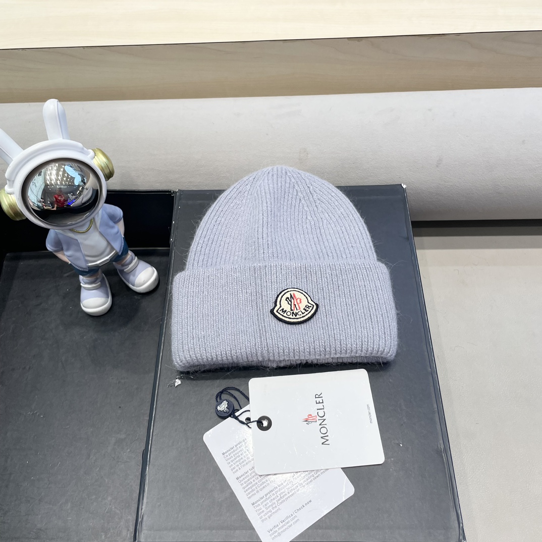 moncler【官网正品】蒙口米色针织帽男女秋冬季毛线帽百搭显脸小保暖冷帽
