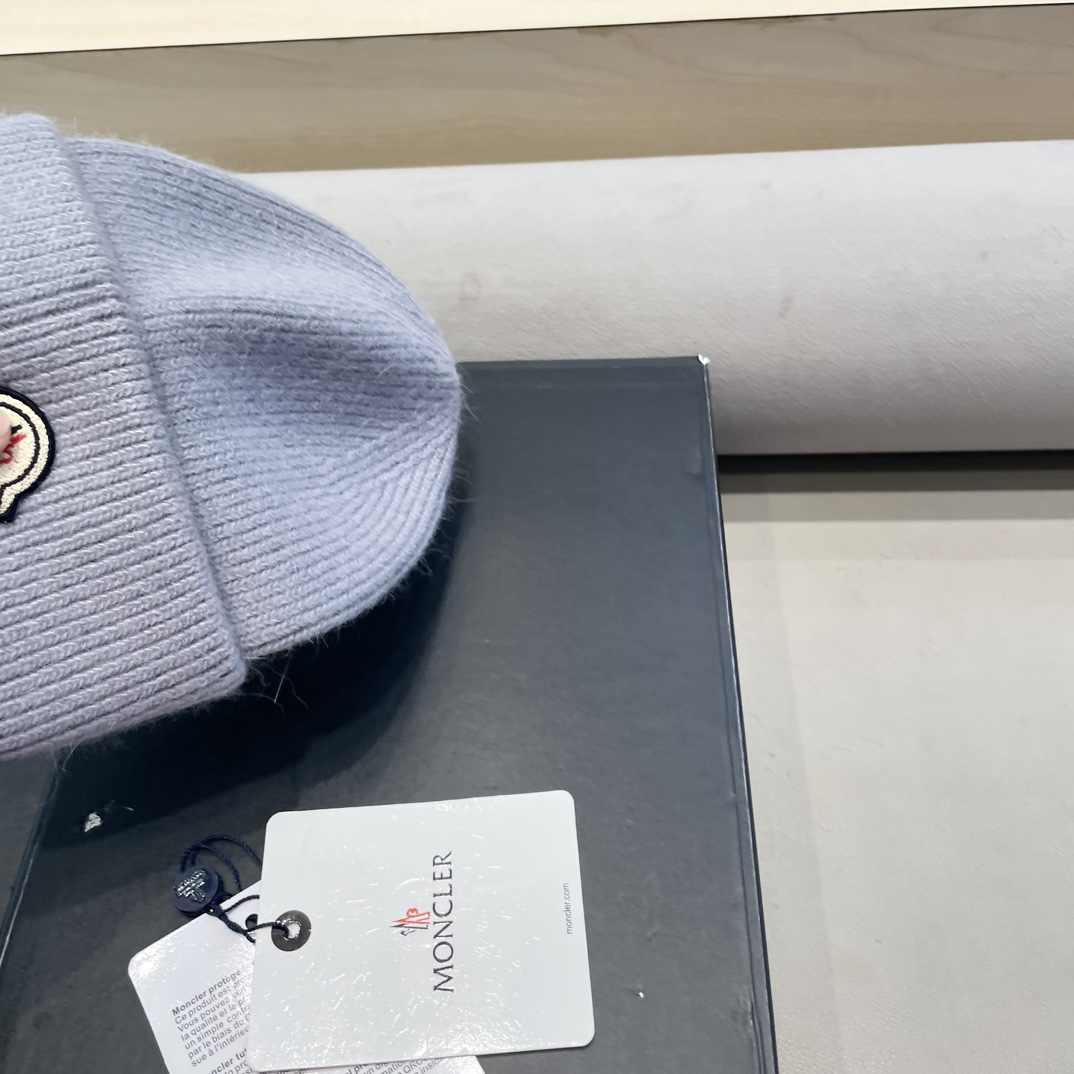 moncler【官网正品】蒙口米色针织帽男女秋冬季毛线帽百搭显脸小保暖冷帽