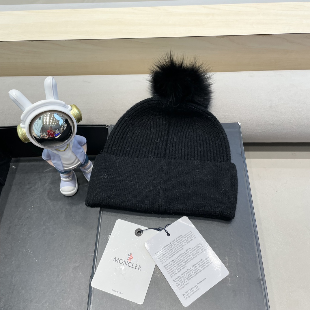  蒙口羊毛🦙加兔毛针织帽子女士秋冬季毛球加厚款保暖护耳百搭韩毛线帽堆堆帽潮