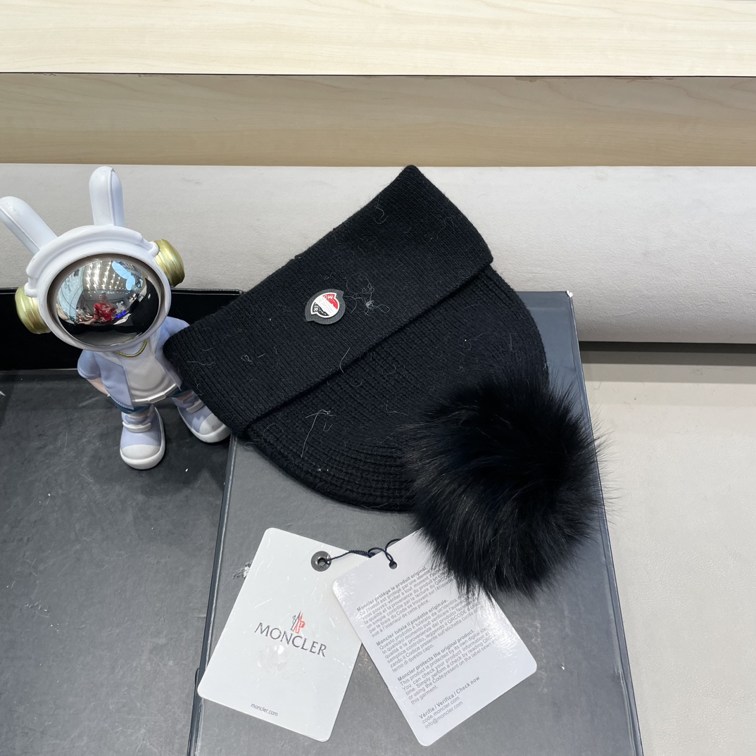  蒙口羊毛🦙加兔毛针织帽子女士秋冬季毛球加厚款保暖护耳百搭韩毛线帽堆堆帽潮