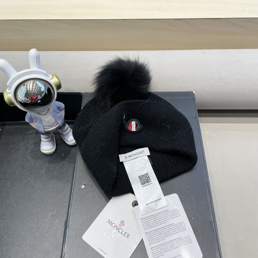  蒙口羊毛🦙加兔毛针织帽子女士秋冬季毛球加厚款保暖护耳百搭韩毛线帽堆堆帽潮