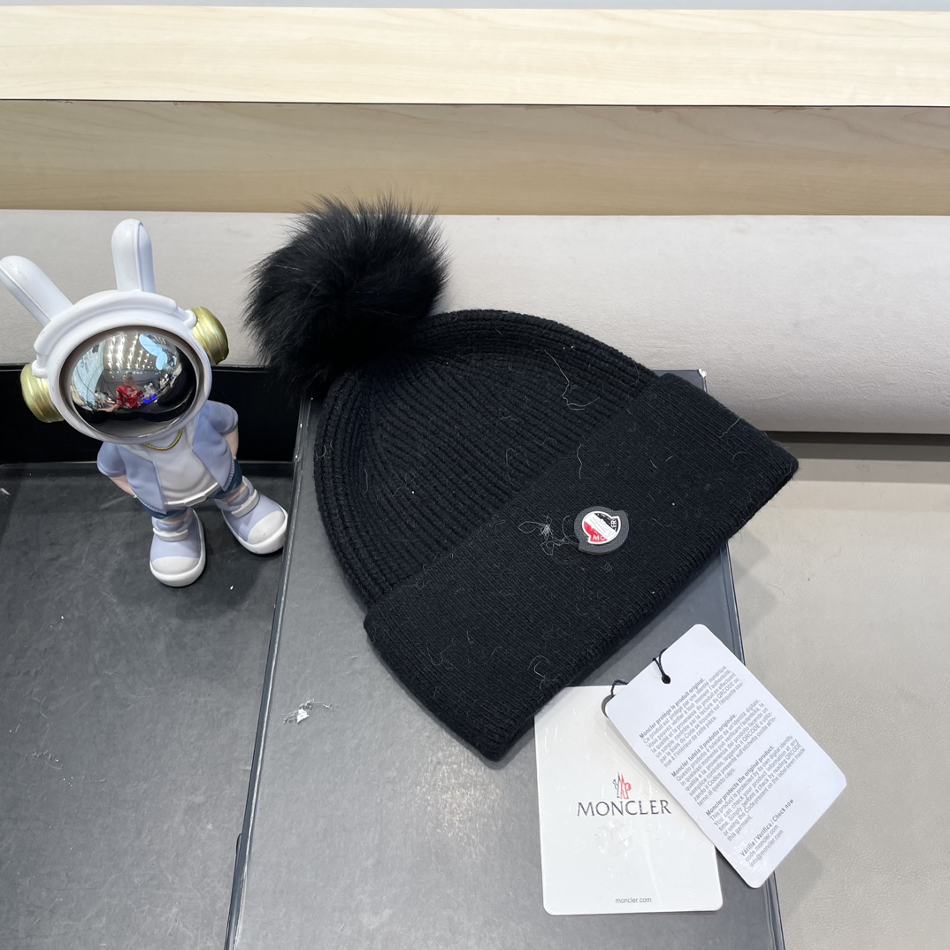  蒙口羊毛🦙加兔毛针织帽子女士秋冬季毛球加厚款保暖护耳百搭韩毛线帽堆堆帽潮