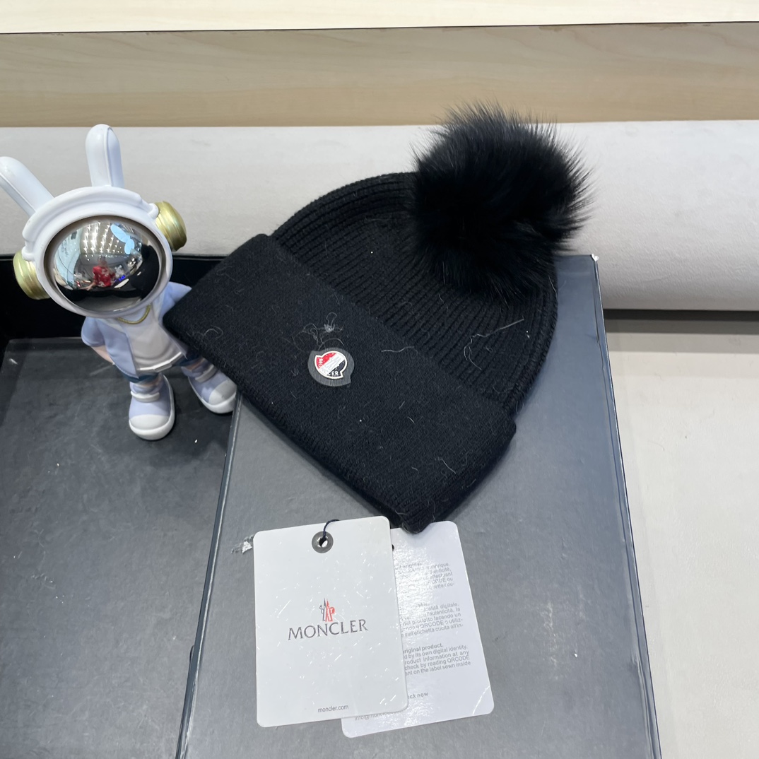  蒙口羊毛🦙加兔毛针织帽子女士秋冬季毛球加厚款保暖护耳百搭韩毛线帽堆堆帽潮