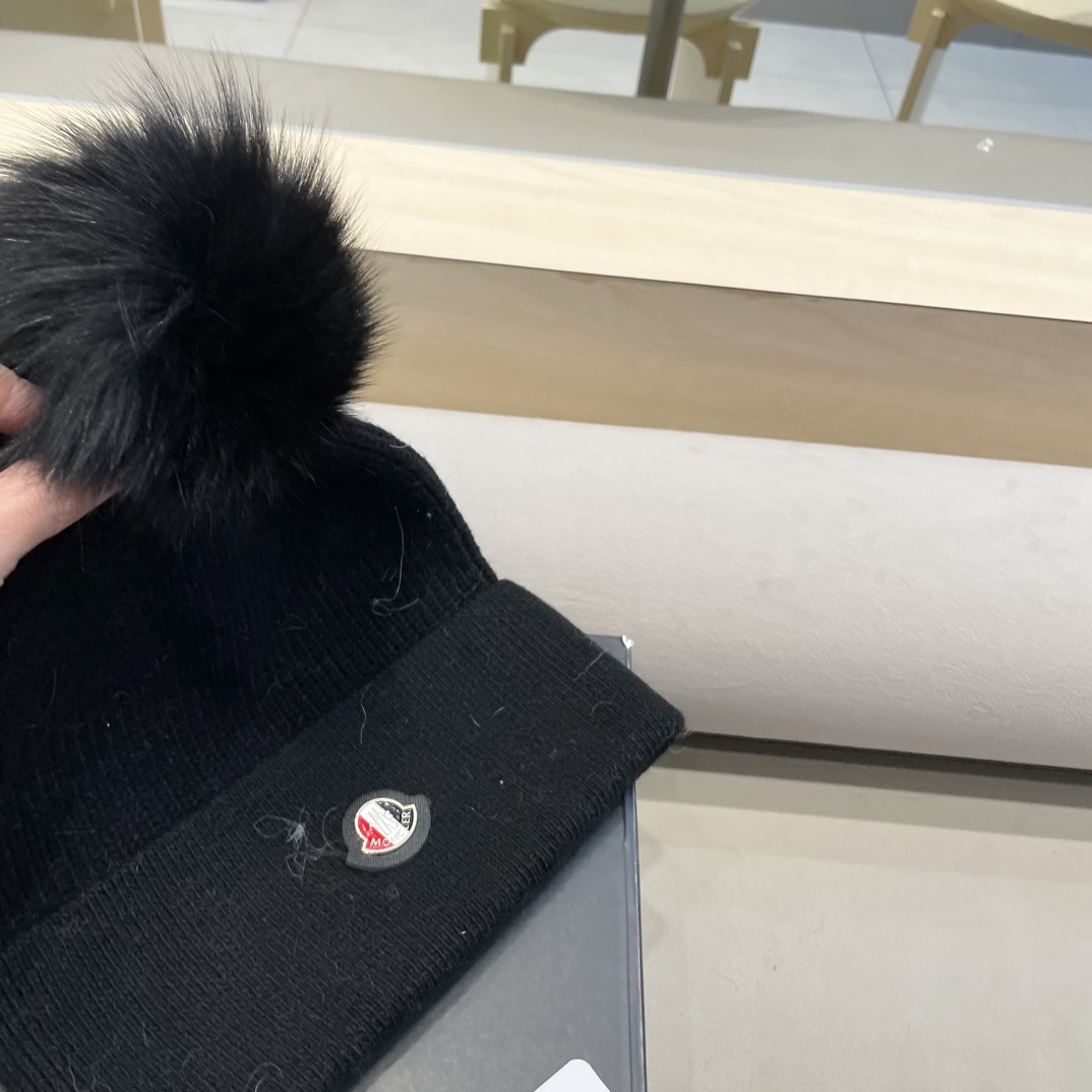  蒙口羊毛🦙加兔毛针织帽子女士秋冬季毛球加厚款保暖护耳百搭韩毛线帽堆堆帽潮