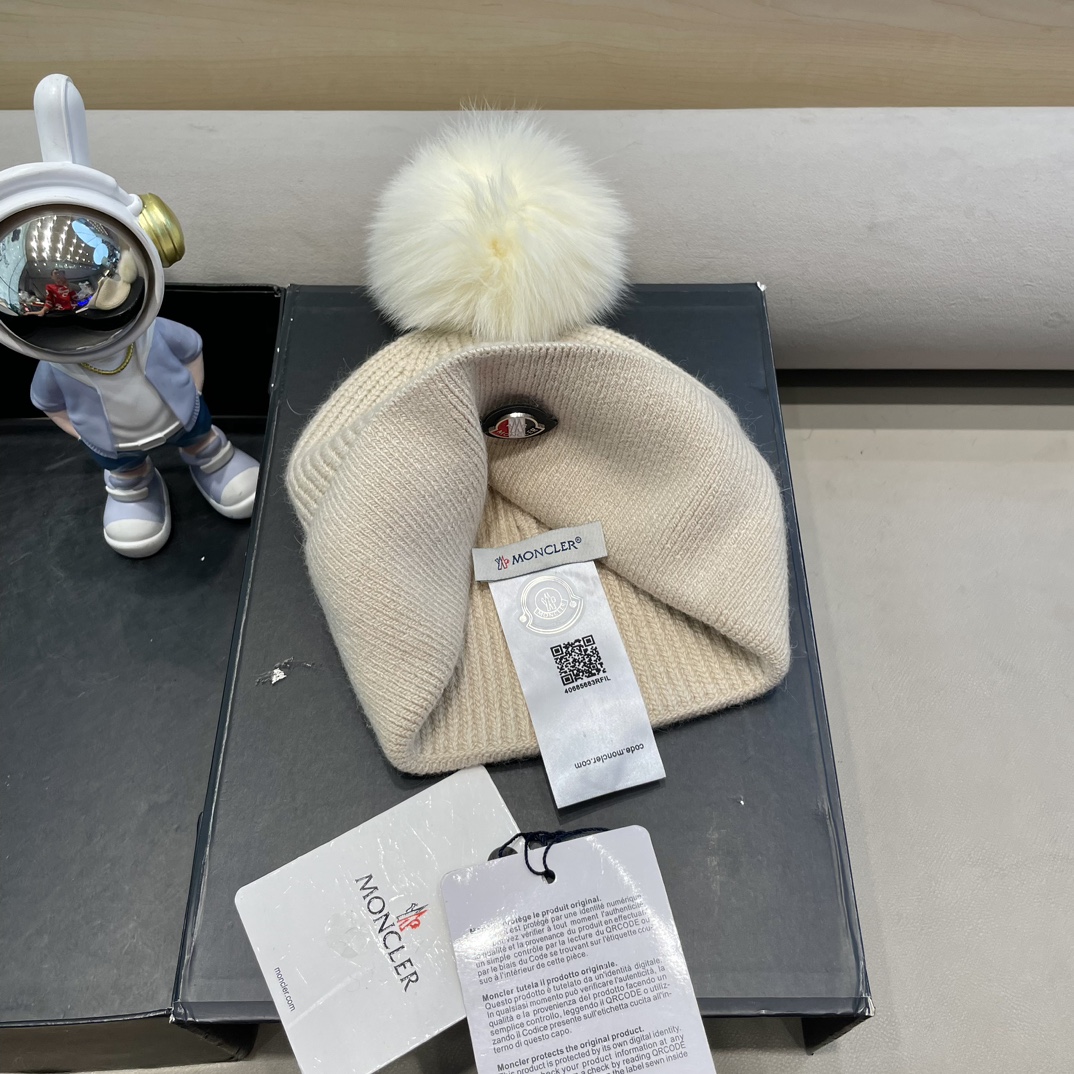  蒙口羊毛🦙加兔毛针织帽子女士秋冬季毛球加厚款保暖护耳百搭韩毛线帽堆堆帽潮