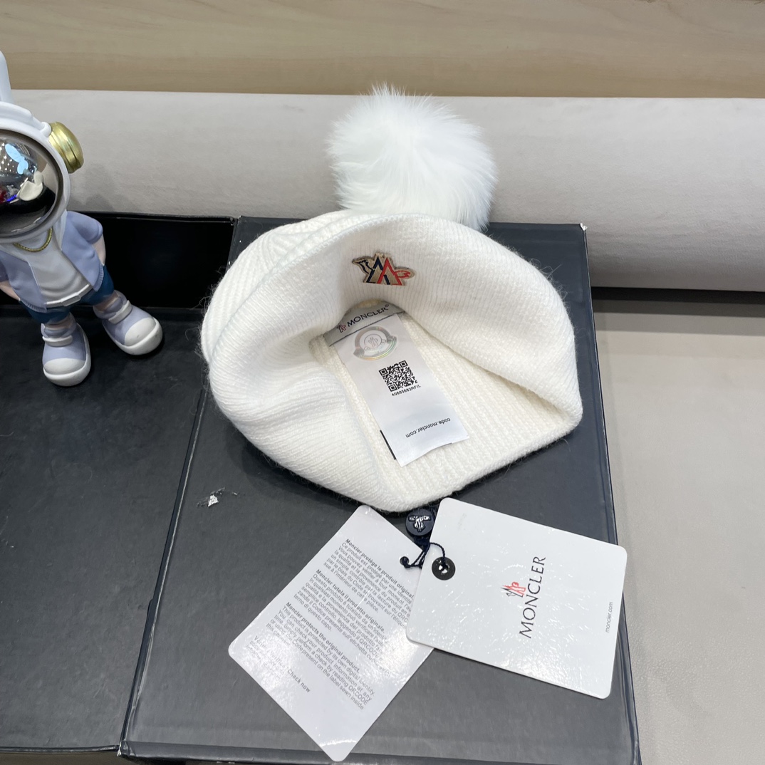 moncler羊毛针织帽子女士秋冬季毛球加厚款保暖护耳百搭韩毛线帽堆堆帽潮