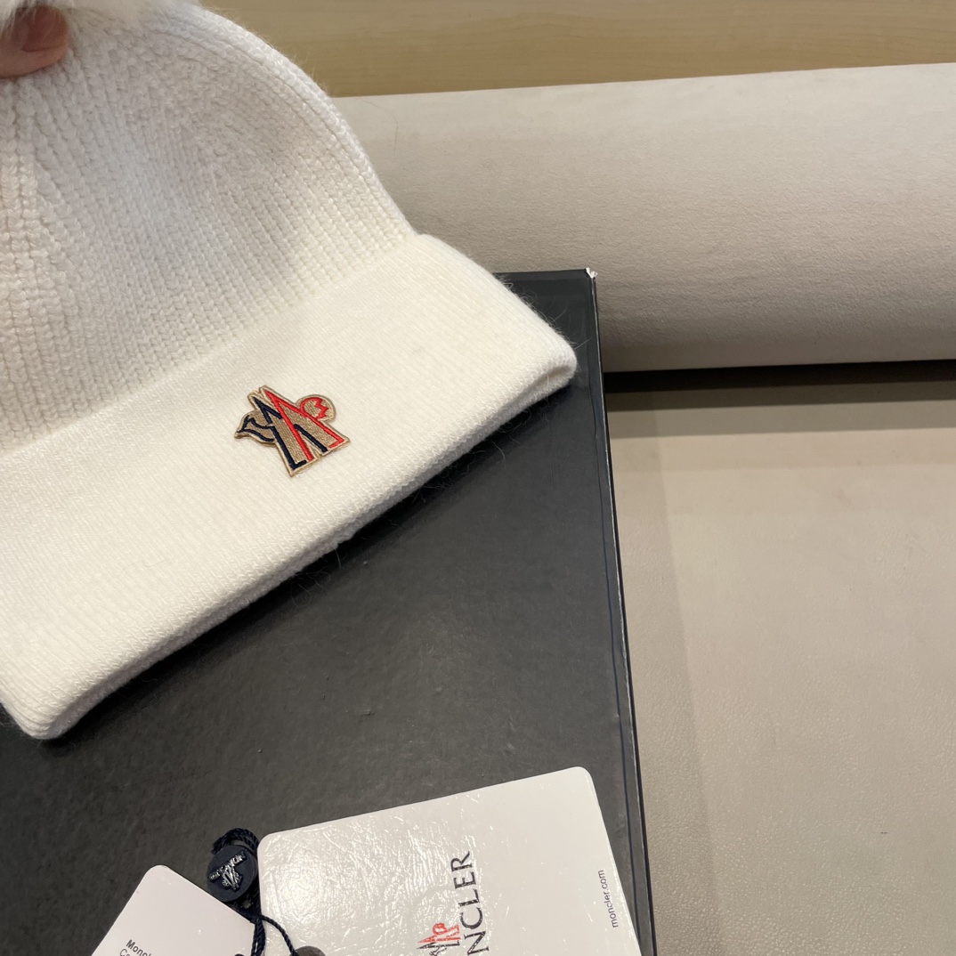 moncler羊毛针织帽子女士秋冬季毛球加厚款保暖护耳百搭韩毛线帽堆堆帽潮