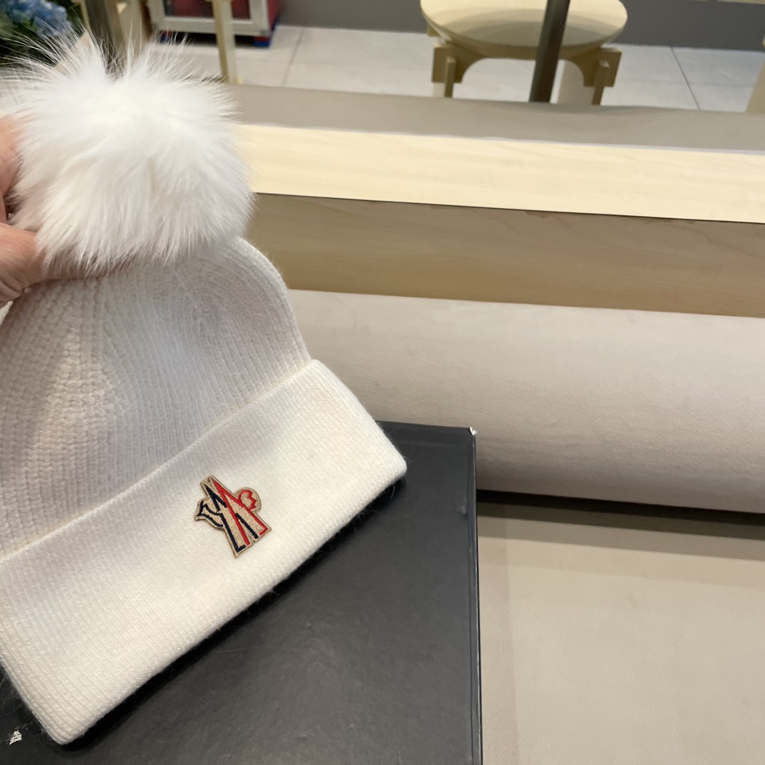 moncler羊毛针织帽子女士秋冬季毛球加厚款保暖护耳百搭韩毛线帽堆堆帽潮