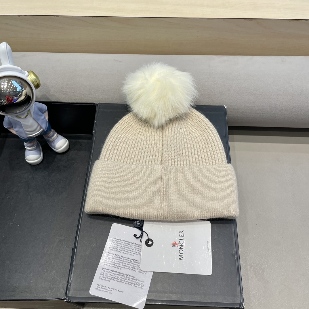 moncler羊毛针织帽子女士秋冬季毛球加厚款保暖护耳百搭韩毛线帽堆堆帽潮