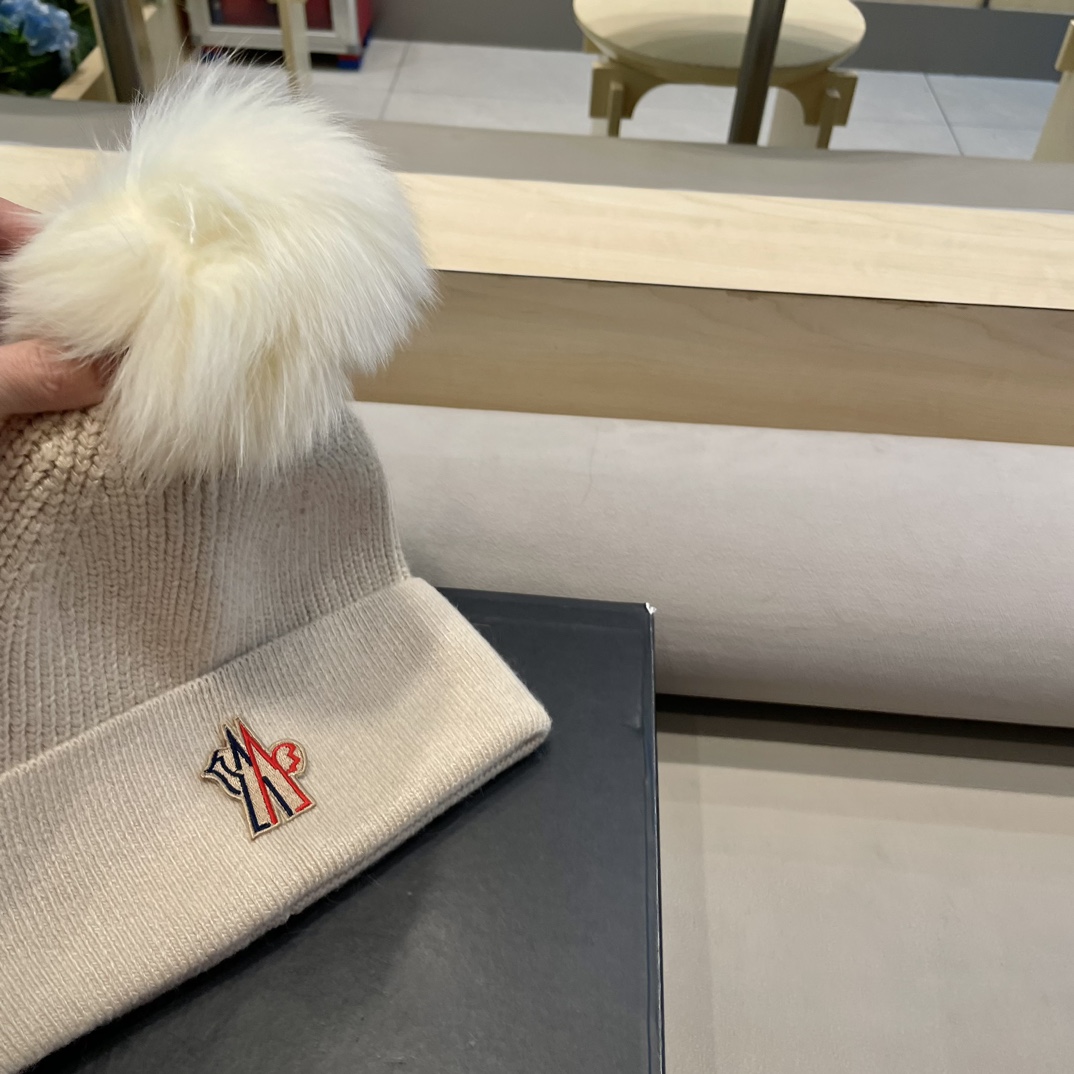 moncler羊毛针织帽子女士秋冬季毛球加厚款保暖护耳百搭韩毛线帽堆堆帽潮