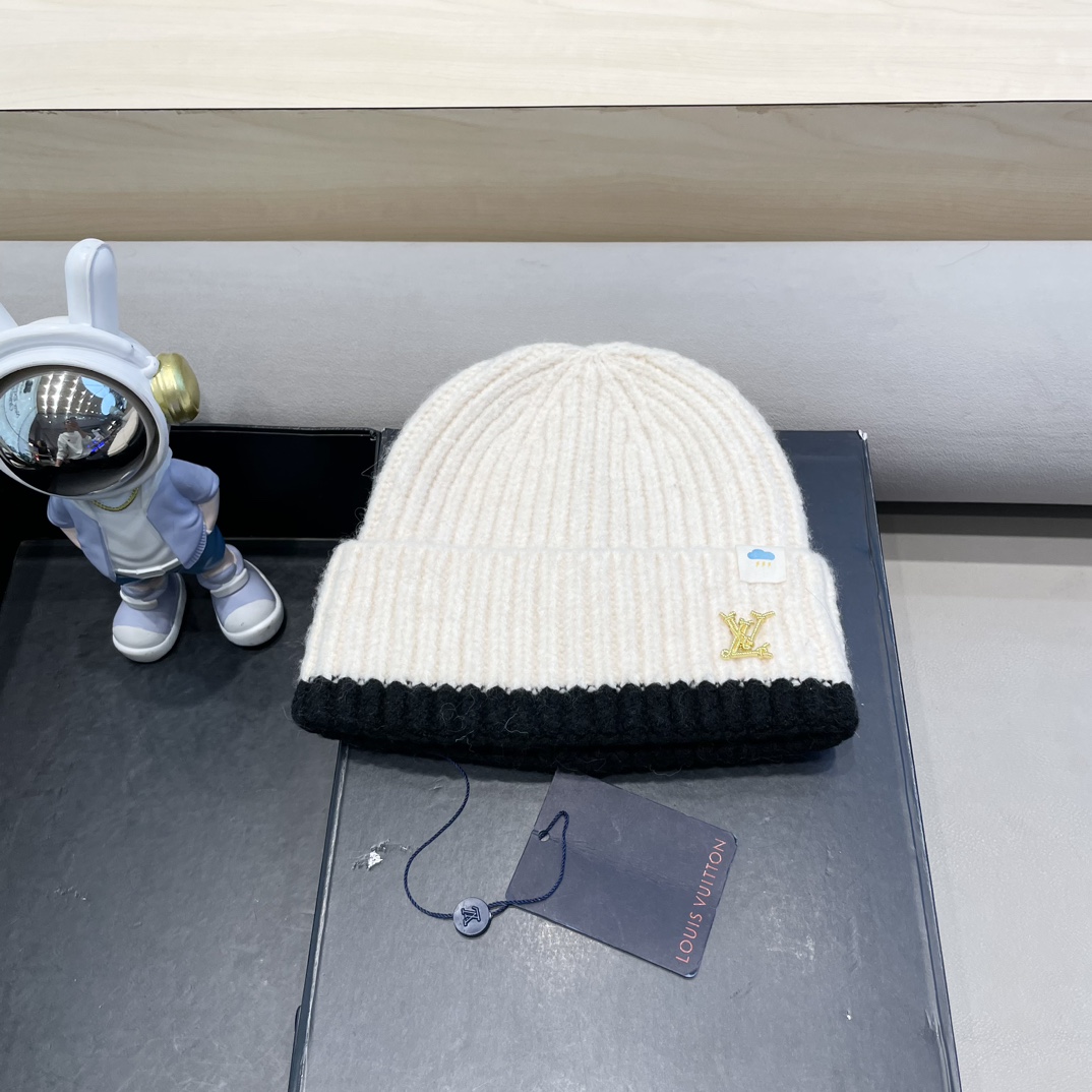 lv路易威登秋冬欧美风羊绒毛线帽双面冷帽菱形格针织帽轻奢保暖高级感名媛范