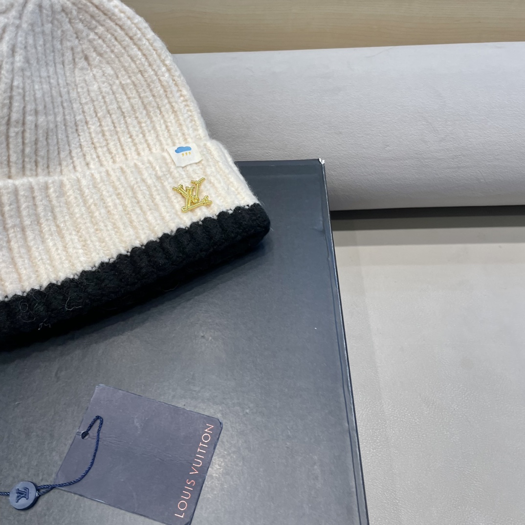 lv路易威登秋冬欧美风羊绒毛线帽双面冷帽菱形格针织帽轻奢保暖高级感名媛范