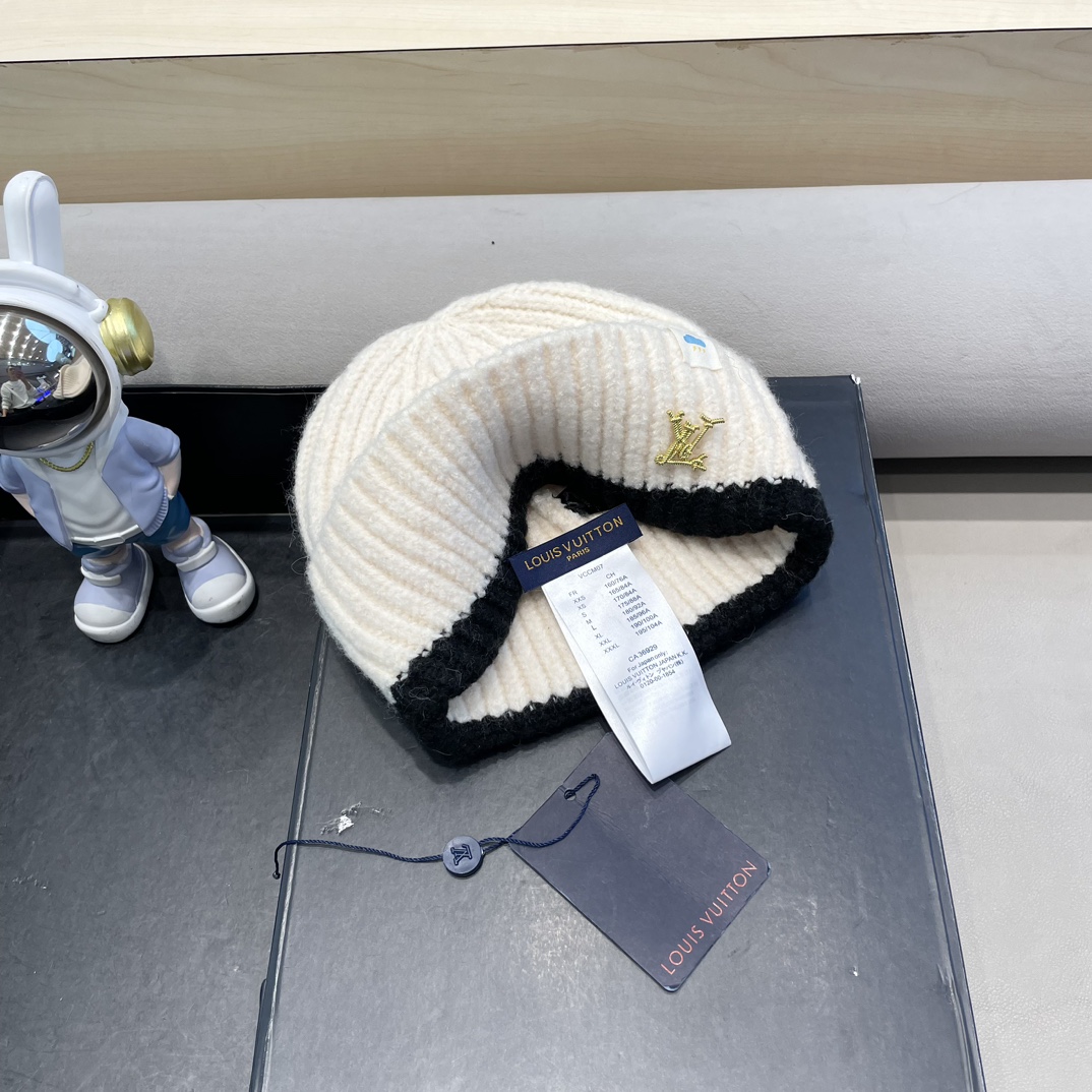 lv路易威登秋冬欧美风羊绒毛线帽双面冷帽菱形格针织帽轻奢保暖高级感名媛范