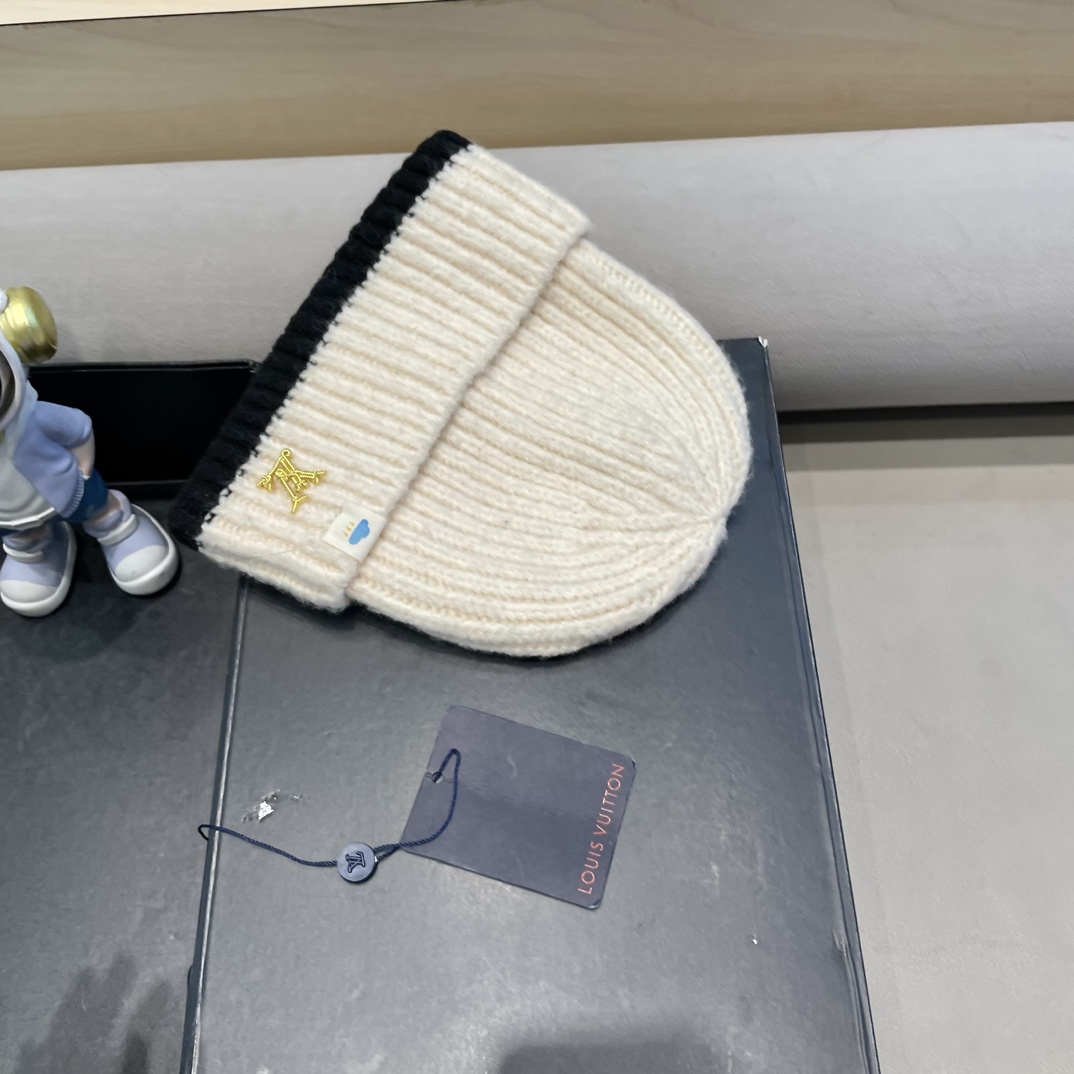 lv路易威登秋冬欧美风羊绒毛线帽双面冷帽菱形格针织帽轻奢保暖高级感名媛范